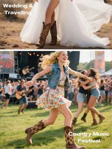 planare 女士时尚休闲一脚蹬摩托车靴，西部风格粗跟鞋，秋季深棕色鞋子，秋季，长靴，橡胶鞋，冬季靴子，中筒靴，女士时尚靴子 - 深棕色 - 查看 12