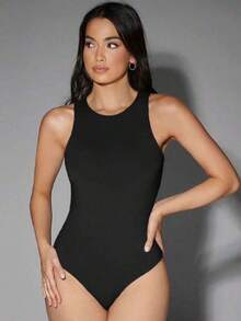 Women's Bodysuit Basic Tank Top In Suplex Without Pads Fashion Blogger Virginina - 黑色 - 查看 1
