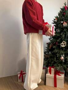 Maglione girocollo da uomo ispirato al Natale, casual, vintage, minimalista, in maglia a tinta unita, adatto per l'uso all'aperto, autunno inverno