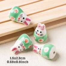 5pcs Cute 15*23mm 3D Rabbit Handpainted Ceramic Beads, Suitable For DIY Bracelet, Necklace, Earrings, Phone Charm, Keychain, Jewelry Making, Loose Beads With Hole - Rabbit - View 5