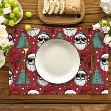 Christmas Santa Claus Fashion Glasses Linen Placemats, Heat Insulation Pads, Food Mats, Restaurant Supplies, Restaurant Decor, Outdoor Picnic Mats, Holiday Gifts, Suitable For Restaurants, Kitchens, Outdoor, Picnics, Holidays - Multicolor - View 7