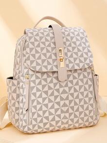 Mochila de gran capacidad con patrón de rombos para mujer, bolso de viaje con diseño de solapa, mochila escolar, bolso de mamá