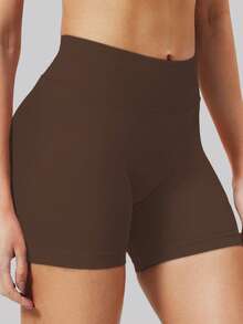 Women's High Waist Seamless Yoga Shorts - Stretchy Butt Lifting, Suitable For Running, Fitness And Outdoor Activities | Fashionable Appearance | Stretchy Fabric - Coffee Brown - View 8