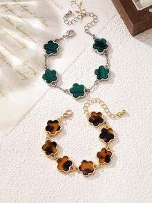 1 Set Fashionable Elegant Design Versatile Unique Five-Flower Shaped Chain Bracelet Jewelry Set For Women