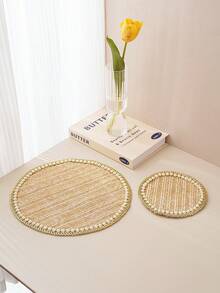 1 Stück Perlen-dekorierter Untersetzer, Tischdecken-Handwerk, Schüssel & Teller Kaffee-Matte, europäischer Stil Stoff Wärmeisolierender Untersetzer