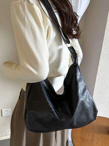 时尚大容量女士单肩托特包，设计感十足 - 黑色 - 查看 2