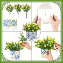 Blue Tiles Lemon Table Centerpiece Decor Amalfi Coast Box Decorations With Artificial Lemon Branches For Capri Mediterranean Positano Wedding Birthday Party Decor 4 Sets - Nhiều màu - Xem 3