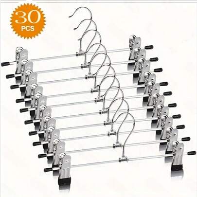30 de umerașe metalice reglabile cu cleme, suport de depozitare | Organizator multifuncțional antiderapant | Economisește spațiu | Potrivit pentru pantaloni, fuste, blugi, jachete, dulap și expunere în magazine