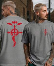 Unisex Street Anime T-Shirt FullMetal Alchemist Brotherhood Edward Elric Alchemy Homunculi - 灰色 - 查看 1