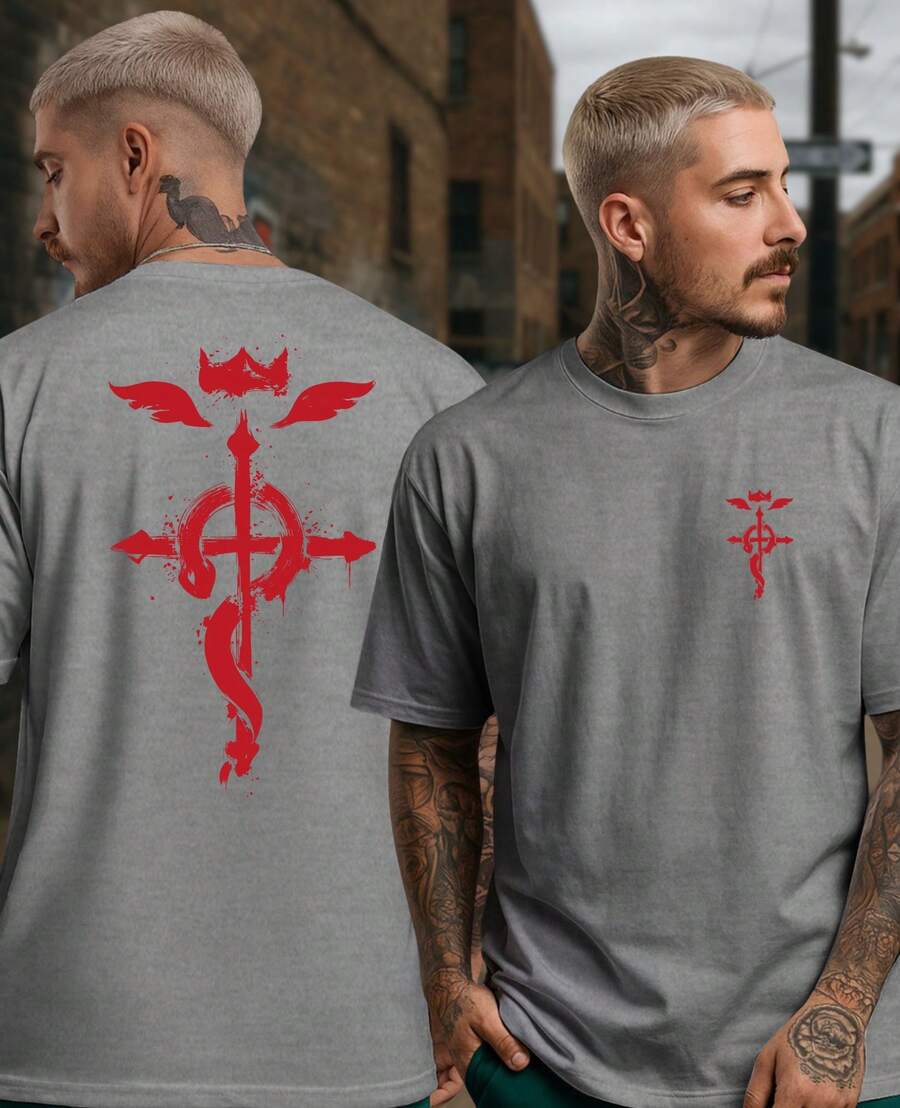 Unisex Street Anime T-Shirt FullMetal Alchemist Brotherhood Edward Elric Alchemy Homunculi - 灰色 - 查看 1