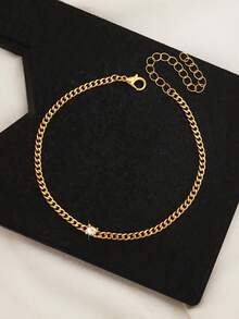 1pc Rhinestone Anklet, Fashionable Luxury Multi-Chain Metal Anklet, Suitable For Daily/Party/Travel Wear - Gold - View 4