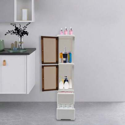 Mobiletto portaoggetti con 2 ante e 2 cassetti, cassettiera stretta da 25 cm per corridoio e appartamento, guardaroba alto 114 cm, organizer salvaspazio per toeletta con spazio di archiviazione, bianco