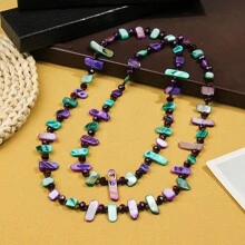 Bohemian Colorful Shell Glass Multi-Layer Necklace, Long Sweater Chain For Women, Popular Cross-Border Creative European & American Style - Green Coffee Mixed Color - View 3