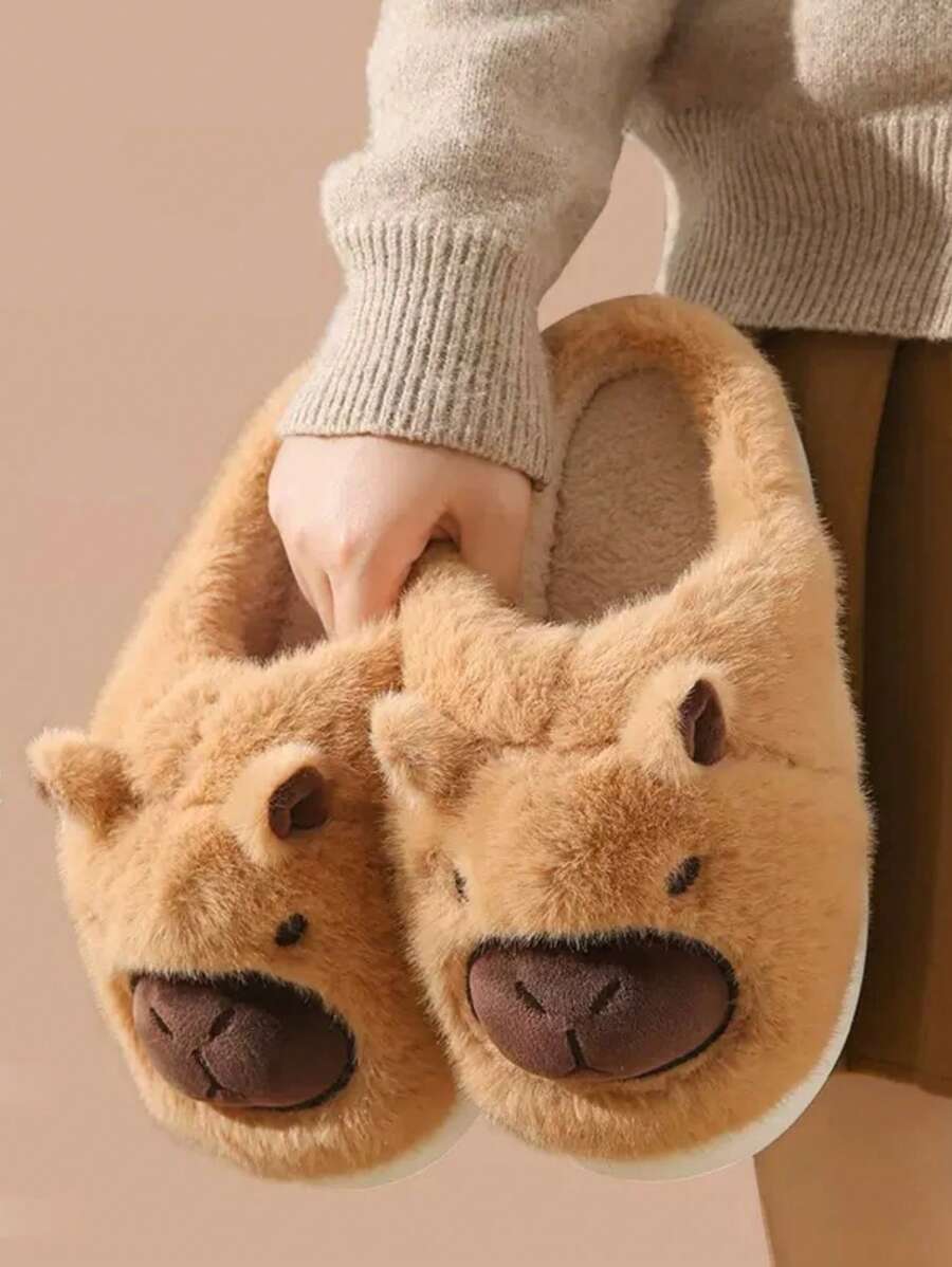 Cartoon Capybara Men's Autumn/Winter Indoor Slippers, Thick Plush Warm Comfortable Couple House Slippers