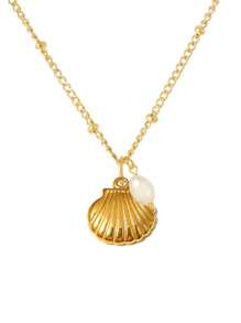2pcs Seashell Necklace Set For Women 14K Gold Plated Adjustable Layered Starfish Seashell Faux Pearl Pendant Charm Necklace,Stacking Jewelry For Summer Beach Holiday,Summer Jewelry ,Everyday Wear,Birthday Gift,Friendship Gift