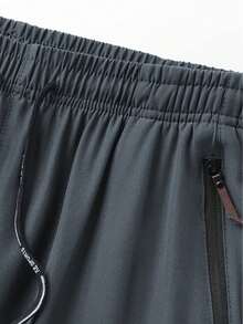 Plus Size Men's Lightweight Casual Pants - Breathable, Quick-Dry, Suitable For Sports & Fitness, Black Polyester, Machine Washable, Plus Size Spring - Grey - View 2