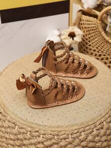 Yibubu Brown Infant Shoes,Infant Girl Shoes,Weaving Design,Cute Bow,Simple And Fashionable,Soft Sole Anti-Slip,Newboen Infant Shoes,First Walker