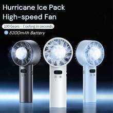 [Semiconduttore High-Tech] Mini ventilatore portatile, raffreddamento portatile, ricarica USB-C, grande capacità da 5200mAh, display intelligente, motore brushless a 100 velocità, ventilatore da tavolo con supporto, accessorio essenziale per i viaggi all'aperto