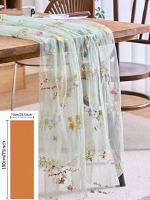 1pc Light Green Floral Embroidered Lace Table Runner, American Farmhouse Style Transparent Tulle Rectangular Tablecloth, Suitable For Weddings, Hotels, Daily Use, Holidays, Birthday Parties, Family Dinners, All Seasons