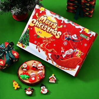 24pcs Christmas Party Desktop Decoration Ornament Gift Pack Christmas Countdown Calendar Surprise Gift Box, Including Christmas Stockings Elk Christmas Tree Desktop Ornament Can Be Used As A Pendant, Suitable As Christmas Gift Birthday Gift (The Style In The Box Is Random)