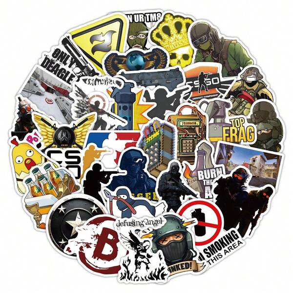 63 PIEZAS Paquete de pegatinas de juego táctico FPS para portátil, monopatín y botella de agua - Perfecto para mochila, casco y manualidades DIY