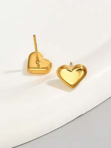 1 par de aretes con forma de corazón de acero inoxidado dorado, regalo sencillo para mujeres