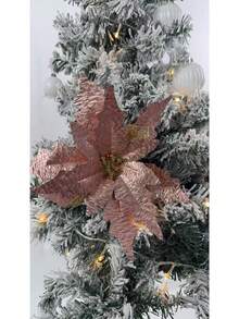 10 Stücke künstliche glitzernde Weihnachtsblumen mit Clips, extra groß, geeignet für Weihnachtsbaum Dekoration und Feiertags Deko