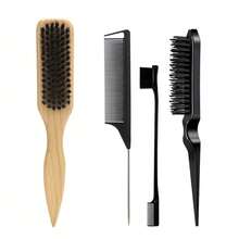 男士美发造型梳胡须刷套装（4件套），适用于边缘和后脑勺梳理、梳理、打造顺滑发型，是返校、旅行度假的必备佳品。这款梳子套装包含各种梳子，可用于理发、打造顺滑发型、卷发造型、解结、球形梳、迷你梳等，是圣诞节、美发、木质梳子、美发工具、发型设计、美发、梳子、梳子套装、卷发梳、解结梳等，也适用于女士。理发店必备，是美发用品的理想之选。 - 彩色 - 查看 28