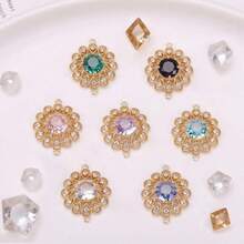 5/10pcs Vintage Elegant Luxury Fashion Hollow Copper Connector With Rhinestone Decor, DIY Earrings/Necklace/Bracelet Jewelry Findings For Women