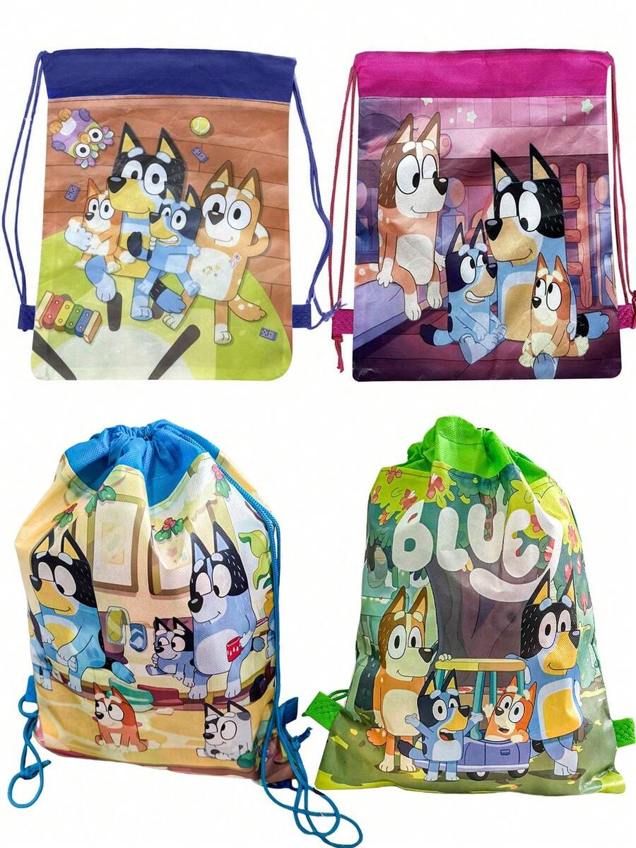 Bluey 1Pc Bluey Theme Drawstring Gift Bag Cartoon Non-Woven Storage Bag Organizer Bag Suitable For Parties And Gatherings For Storage And Decoration Of Birthday Gifts(Some Parts May Be Random)