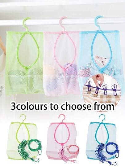 4pcs Mesh Clothespin Bag With The Same Color Clothesline, Clothespin Bag With Hook, Wide-Mouth Clothespin Bag, Clothespin For Clothesline, Multi-Purpose Storage Net Bag, Wardrobe Net Bag, Hanging Storage Bag, Three Colors To Choose From (For Clothespins On Clothesline), Suitable For Home Storage, Outdoor, Garden, Bathroom Storage, Dormitory Storage