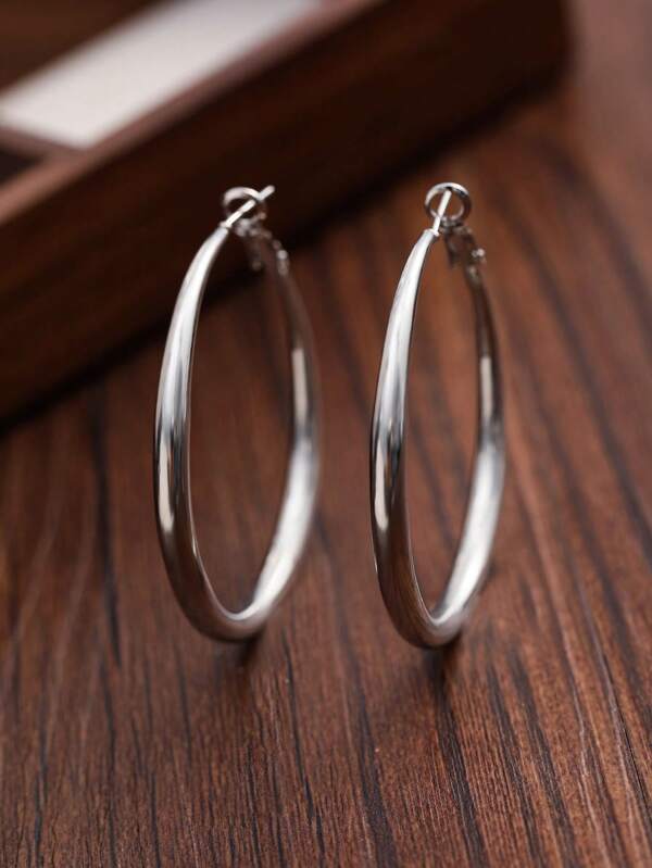 1 Pair Polished Round Hoop Earrings, Fashion Luxury Gift For Women, Charming Jewelry For Christmas Party