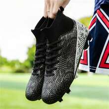 男式足球鞋高帮足球鞋户外透气运动专业钉鞋青少年男孩足球鞋男女通用 - 黑色 - 查看 5