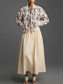 Women's Embroidered Daisy Short Work Jacket, Long-Sleeved Quilted Windbreaker Coat, Fleece-Lined Overcoat - 粉色 - 查看 3