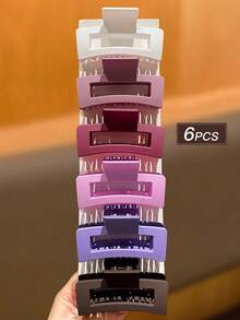 6个/套女士时尚发夹，多种颜色可选，简约时尚，中号方形发夹，适合日常工作和生活造型，推荐作为女士礼物，秋季发夹，时尚发夹，秋季配饰，冬季配饰，适合假日装扮。女士爪夹优雅发夹假日必备发饰夏季装扮 - 彩色 - 查看 3