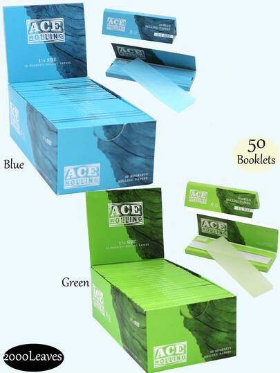 2000Leaves/50Booklets-Rolling Papers 11/4 Cigarette Rolling Papers-Blue And Green Unbleached Rolling Papers- Natural Gum Arabic Rolling Paper-44*78 MM Blue And Green Rolling Paper-Classic Extra-Thin Cigarette Paper Burns Smoothly.