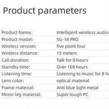SG18 2 款 TWS 眼镜，双透镜片，带防蓝光和偏光膜功能，太阳镜，无线蓝牙耳机，兼容安卓 IOS，80mAh+80 - SG18 - 查看 8