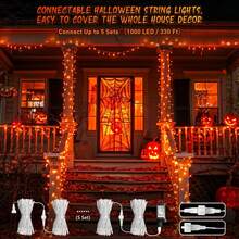 JMEXSUSS 66ft 200 LED Halloween Lights Outdoor Indoor, Connectable Orange String Lights Clear Wire, Fall Light Plug In For Fireplace Tree Garden Patio Thanksgiving Fall Halloween Decor - 橘色 - 查看 2