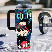 [Authorized]1pc Large Capacity Thermal Tumbler With Handle & StrawMickey Mouse "Cool" Tropical Palm Leaves Sunglasses Tumbler - Insulated Stainless Steel Travel Mug, Keeps Drinks Cold Or Hot, Perfect For Summer Beach Vacation, Outdoor Activities, And Everyday UseSuitable For Women, Students, Office, Travel, Car - Perfect Gift For Animal Lovers, Travel Drinkware, Cartoon Drinkware
