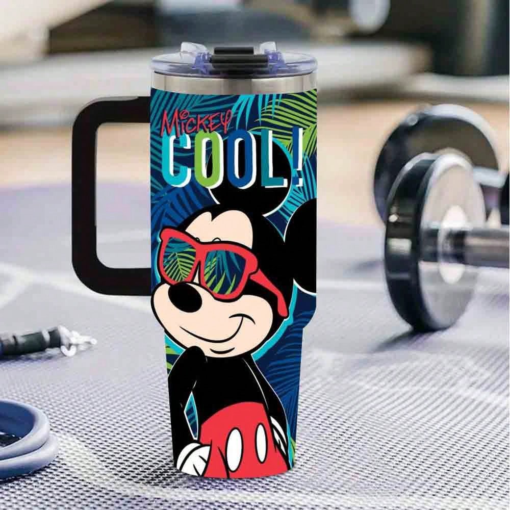 [Authorized]1pc Large Capacity Thermal Tumbler With Handle & StrawMickey Mouse "Cool" Tropical Palm Leaves Sunglasses Tumbler - Insulated Stainless Steel Travel Mug, Keeps Drinks Cold Or Hot, Perfect For Summer Beach Vacation, Outdoor Activities, And Everyday UseSuitable For Women, Students, Office, Travel, Car - Perfect Gift For Animal Lovers, Travel Drinkware, Cartoon Drinkware