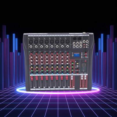 8 Channel ABS Multiple Connections Audio Mixer Sound Board Console Desk System Interface USB Black For Home KTV, Campus Language, Bars