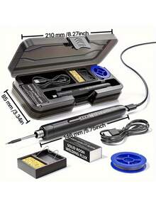 无线烙铁，3 种加热设置，USB 充电，助焊剂，支架，收纳盒