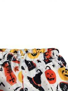 Plus Size Women's Halloween Print Drawstring Casual Pants - Multicolor - View 3