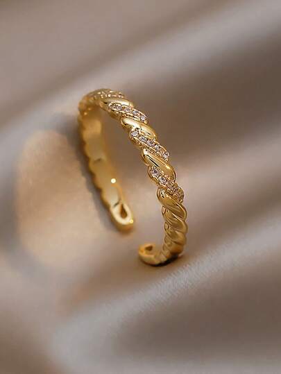 1pc Zirconia Twist Open Ring, Unique Design, Fashionable & Elegant, High-End Quality, Adjustable, Suitable For Daily Wear, Parties & Gatherings