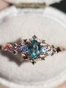 1 PC Luxurious Women's Rings Sparkling Stylish Green Briar Rose Modern Design Rings For Women Engagement Wedding Band Promise Ring Birthday Merry Christmas Valentine's Day Anniversary Gift For Her Jewelry Ring - Hoa hồng vàng - Xem 4