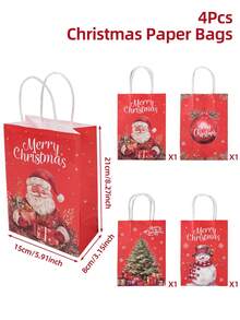 4/8/12 pièces Sacs-cadeaux de Noël en papier kraft, sacs en papier vintage à tenir à la main avec motifs du Père Noël, du sapin de Noël et du bonhomme de neige. Sacs-cadeaux de Noël, sacs fourre-tout pour fête de Noël, sacs-cadeaux pour fête de Noël, décorations de Noël, décorations de cuisine et de table, parfaits pour anniversaire, famille, rangement et courses