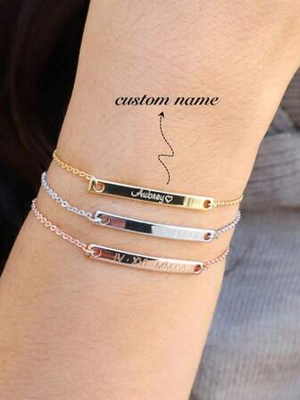1pc Customized Personalized Bracelet, Personalized Gift, Friendship Bracelet, Customized Name Bracelet, Mother's Day Gift, Back To School Gift, New Year Gift, Gold, Silver, Rose Gold, Fashion, Colorful, Retro, Minimalist, Unisex, Casual, Cute, Customized, Personalized