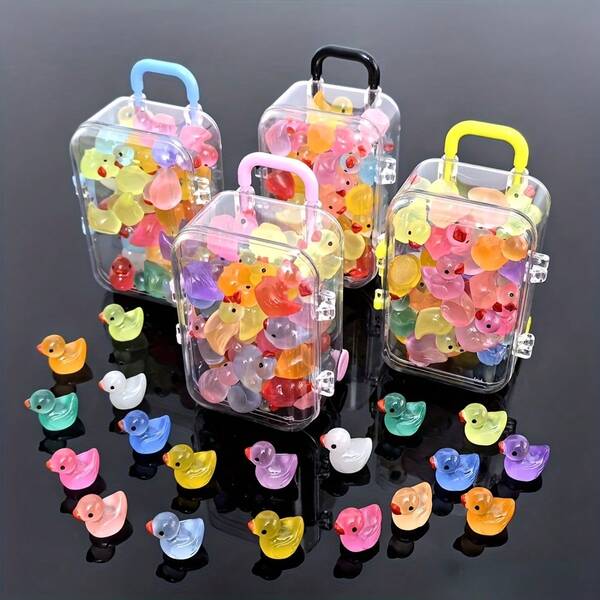 82/51/41/31/21/11/20/10/1 [ Random Mixed Little Ducks + 1pc Random Color Suitcase]Colorful And Fun Luminous Cute Cartoon Duck Animal Ornament, Used For DIY Crafts, Mobile Phone Cases, Keychains,Resin DIY Accessories, Luminous Without 31/21/11/20/10/1