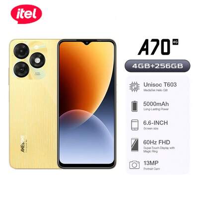 itel A70 256GB+4GB, 6.6-Inch HD+Ultra-Narrow Bottom Frame+Side Fingerprint+Flagship Composite Board Appearance, 5000mAh Long Battery Life+Type-C 10W Fast Charging
