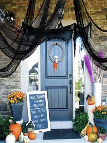 1/3/5pcs Black 76*183cm Halloween Party Decoration Ghost House Gauze DIY Decorative Fabric, Suitable For Creating Halloween Atmosphere - Scary And Eerie Halloween Decor, Suitable For Indoor And Outdoor Parties - Black - View 6